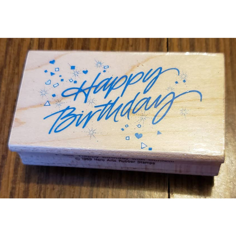 Hero Arts Happy Birthday Confetti Wood Mounted Rubber Stamp F482